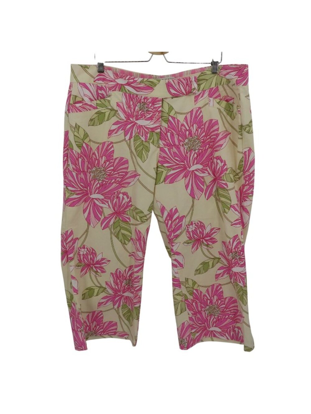 Tommy Hilfiger Women Plus Size 20 Pink Yellow Flower Floral Capri Pants 2004 Y2K